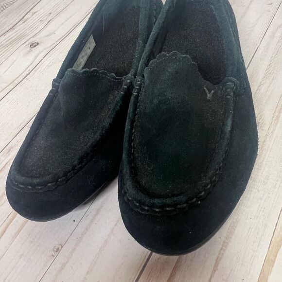 Vionic Black Suede Mckenzie Loafer Slipper Orthotic Sherpa New condition Size 9. - Picture 5 of 8